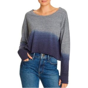 Chaser Womens Gray & Blue Ombre Crop Long Sleeve Tee- Sz S